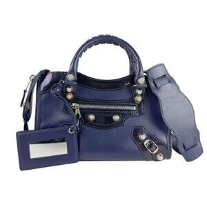 Balenciaga Giant City handbag shoulder bag leather patent Navy Blue